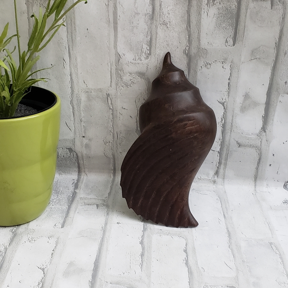 Carved Indian Ironwood Conch Shell Handmade Sculpture